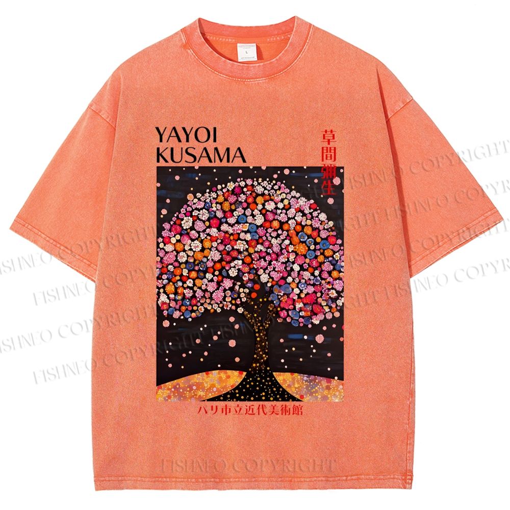 Unisex Yayoi Kusama Flower Tree Printed Washed Tee