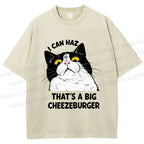 Unisex I Can Haz Big Cheezeburger Cat Printed Washed Tee