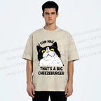 Unisex I Can Haz Big Cheezeburger Cat Printed Washed Tee