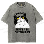 Unisex I Can Haz Big Cheezeburger Cat Printed Washed Tee