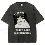 Unisex I Can Haz Big Cheezeburger Cat Printed Washed Tee