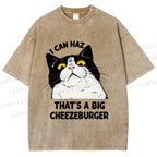 Unisex I Can Haz Big Cheezeburger Cat Printed Washed Tee