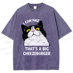 Unisex I Can Haz Big Cheezeburger Cat Printed Washed Tee