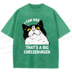 Unisex I Can Haz Big Cheezeburger Cat Printed Washed Tee