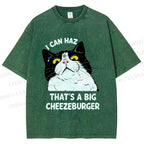Unisex I Can Haz Big Cheezeburger Cat Printed Washed Tee