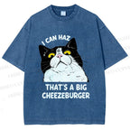 Unisex I Can Haz Big Cheezeburger Cat Printed Washed Tee