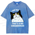Unisex I Can Haz Big Cheezeburger Cat Printed Washed Tee