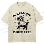 Unisex Screaming Is Self Care Raccoon Printed Washed Tee