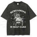 Unisex Screaming Is Self Care Raccoon Printed Washed Tee