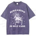 Unisex Screaming Is Self Care Raccoon Printed Washed Tee