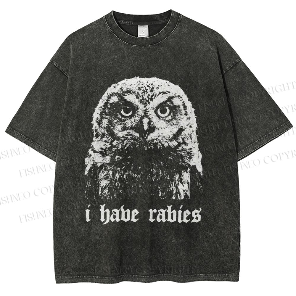 Unisex I Have Rabies Owl Meme Printed Washed Tee