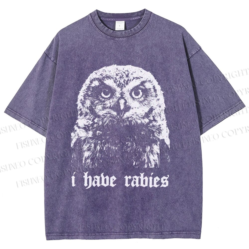 Unisex I Have Rabies Owl Meme Printed Washed Tee