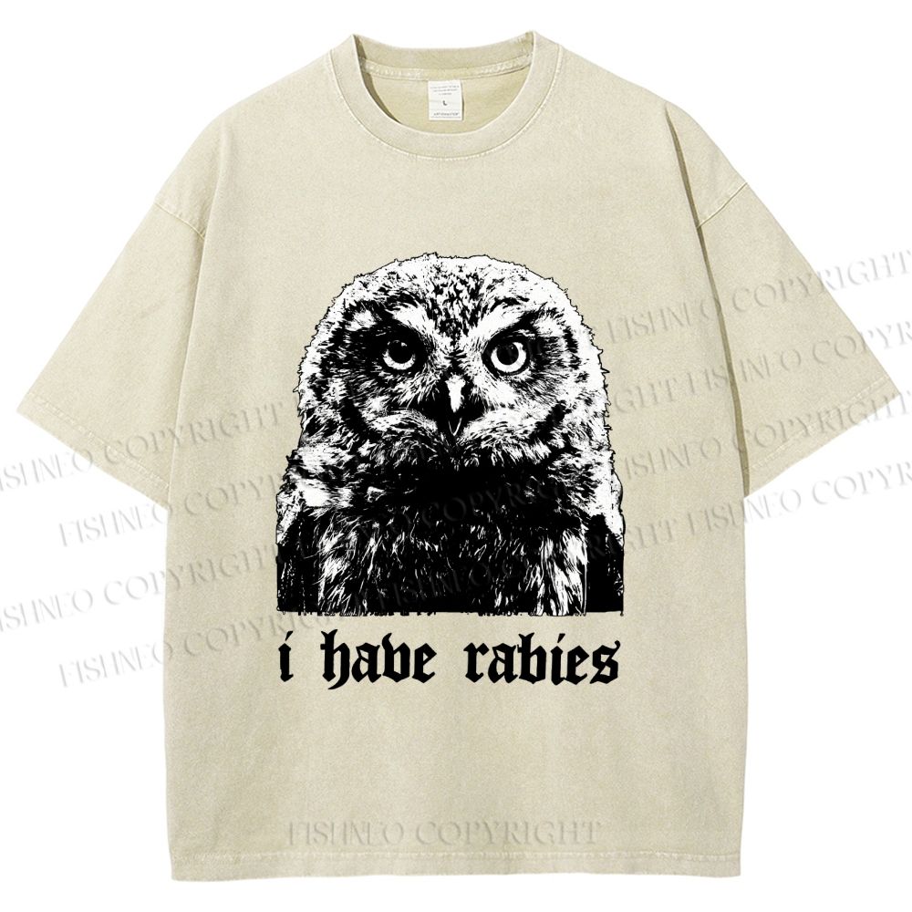 Unisex I Have Rabies Owl Meme Printed Washed Tee