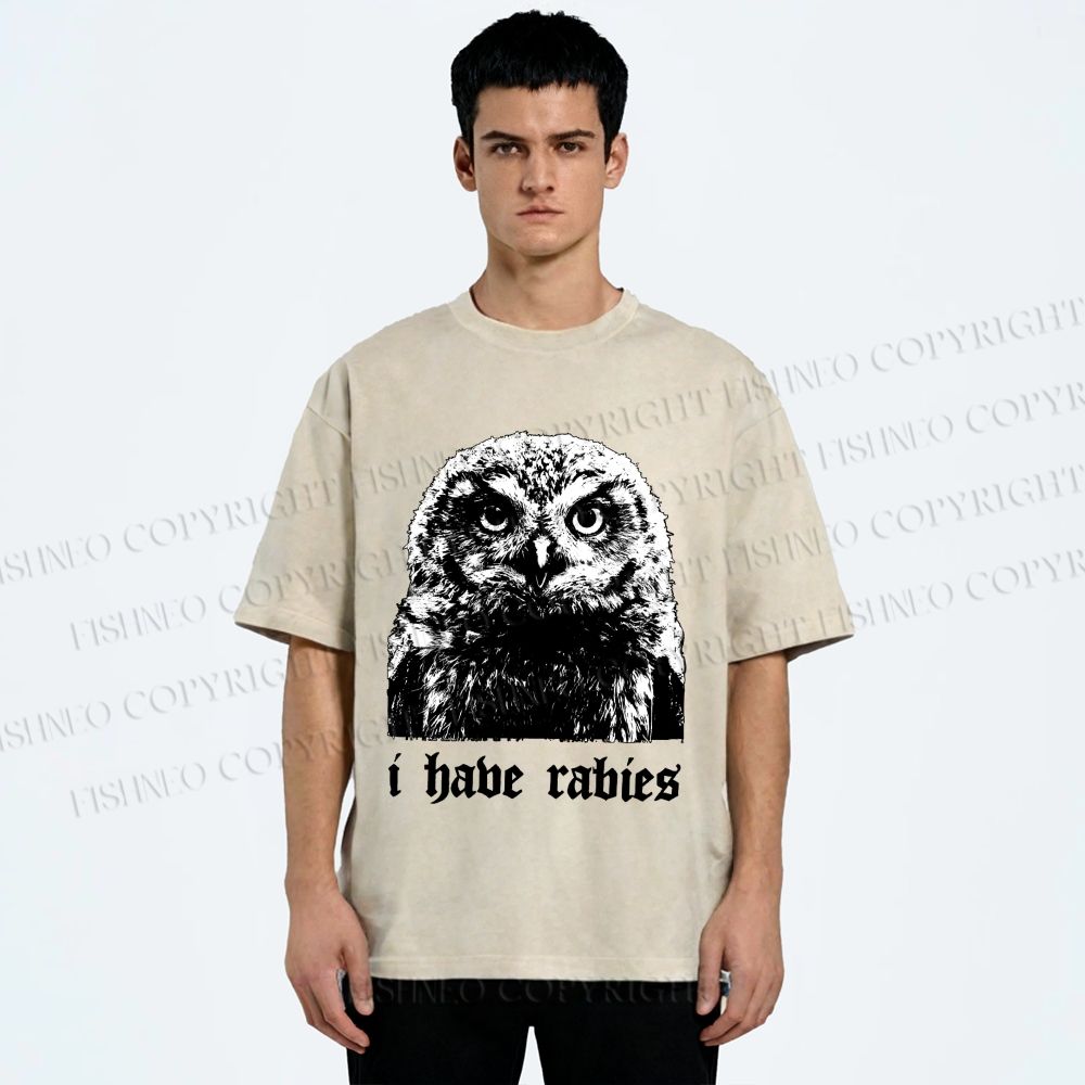 Unisex I Have Rabies Owl Meme Printed Washed Tee