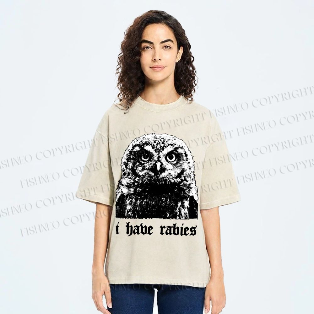Unisex I Have Rabies Owl Meme Printed Washed Tee