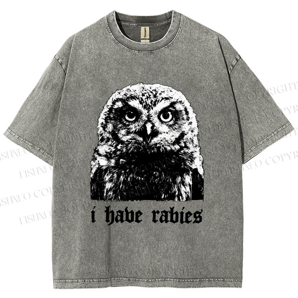 Unisex I Have Rabies Owl Meme Printed Washed Tee