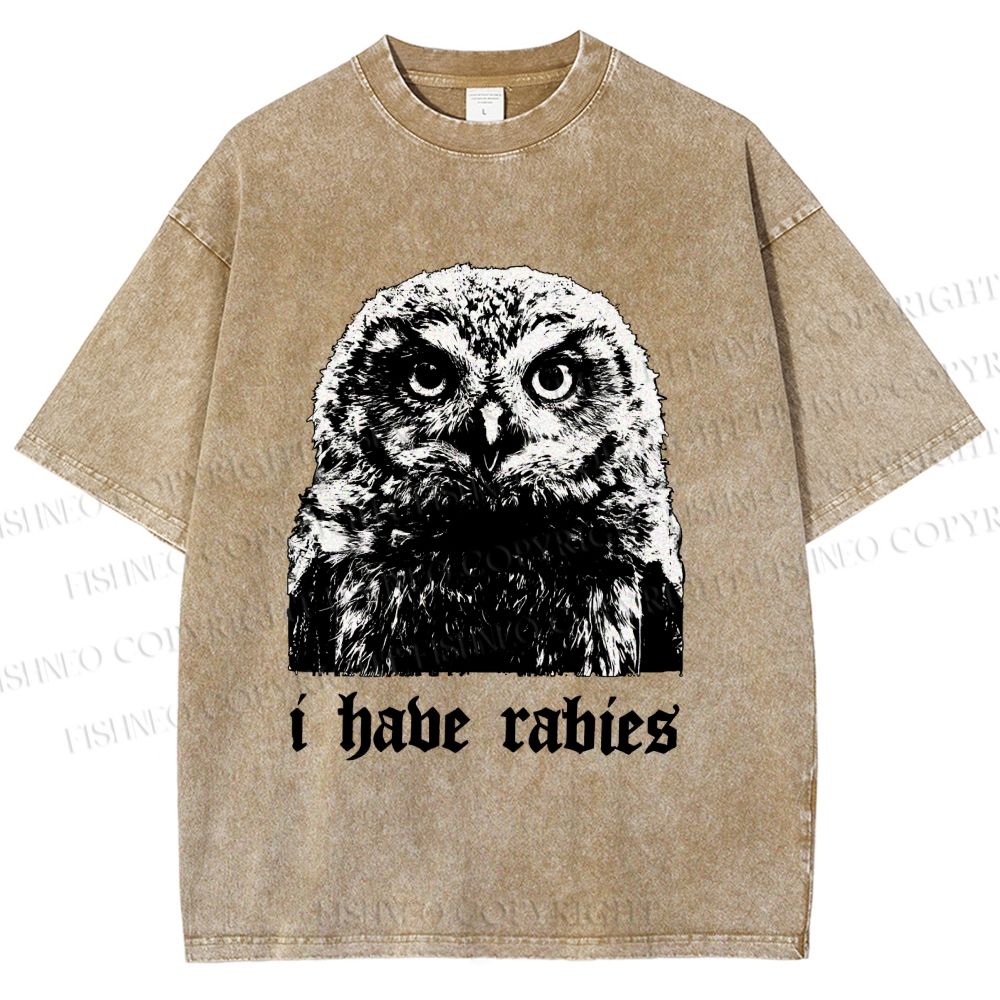 Unisex I Have Rabies Owl Meme Printed Washed Tee