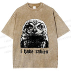 Unisex I Have Rabies Owl Meme Printed Washed Tee