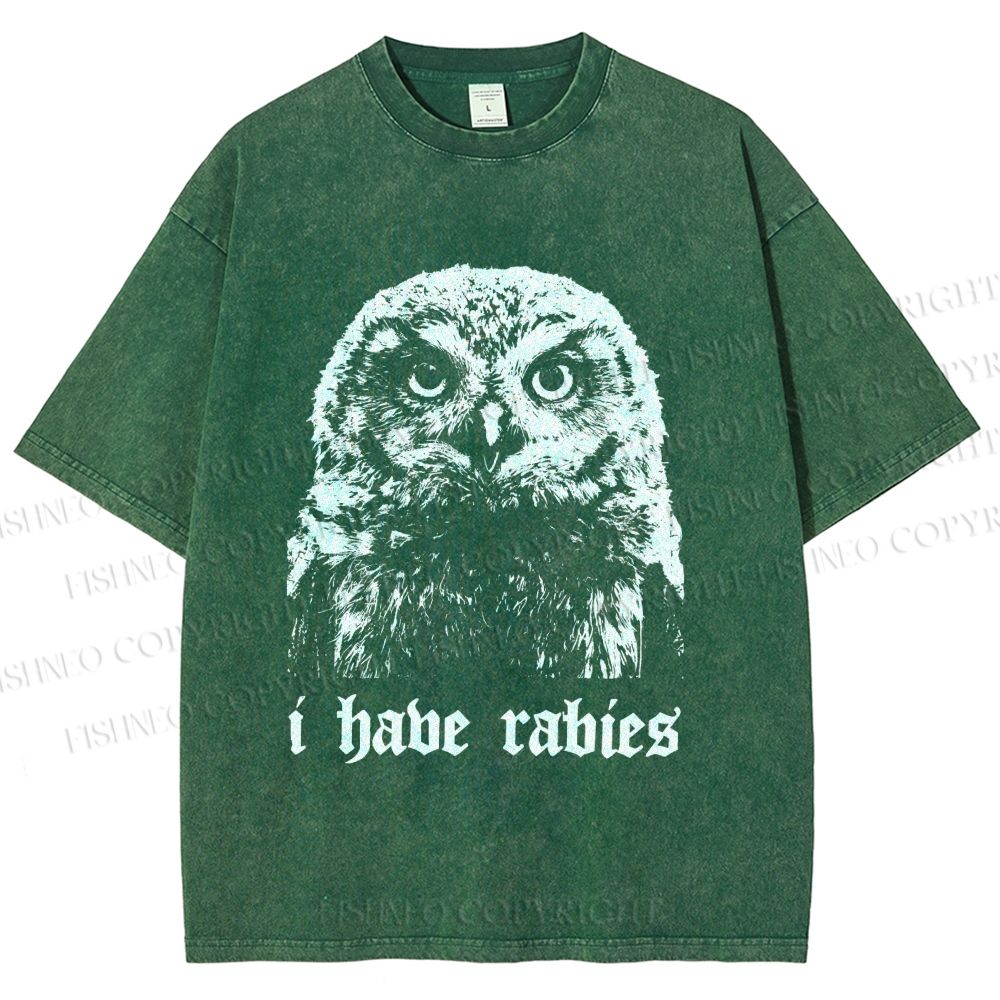 Unisex I Have Rabies Owl Meme Printed Washed Tee