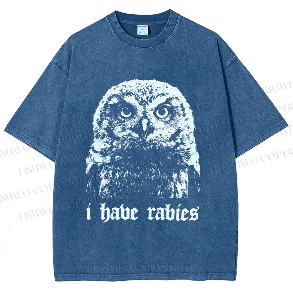 Unisex I Have Rabies Owl Meme Printed Washed Tee
