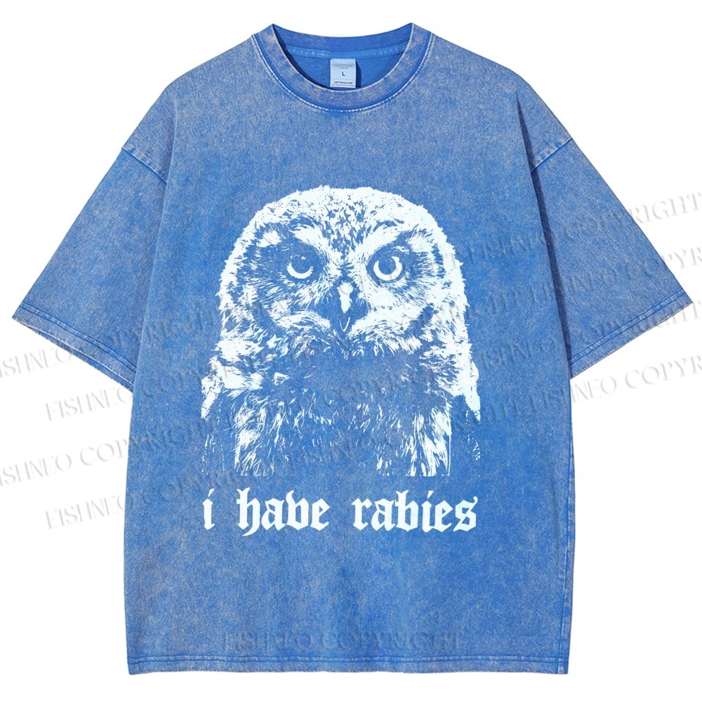 Unisex I Have Rabies Owl Meme Printed Washed Tee