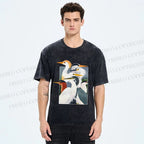 Unisex Elegant Water Birds Collage Printed Washed Tee