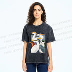 Unisex Elegant Water Birds Collage Printed Washed Tee