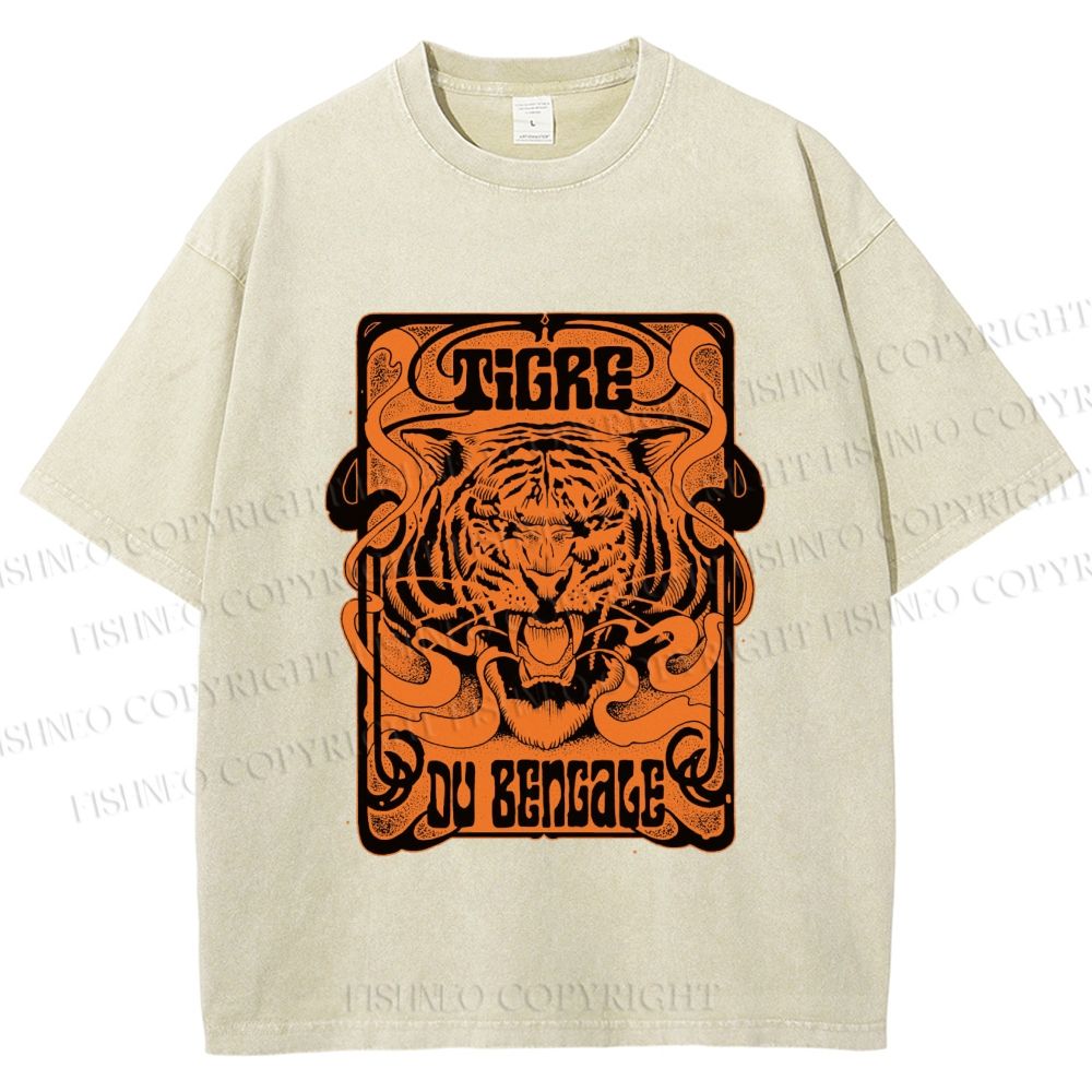 Unisex Bengal Tiger Printed Washed Tee