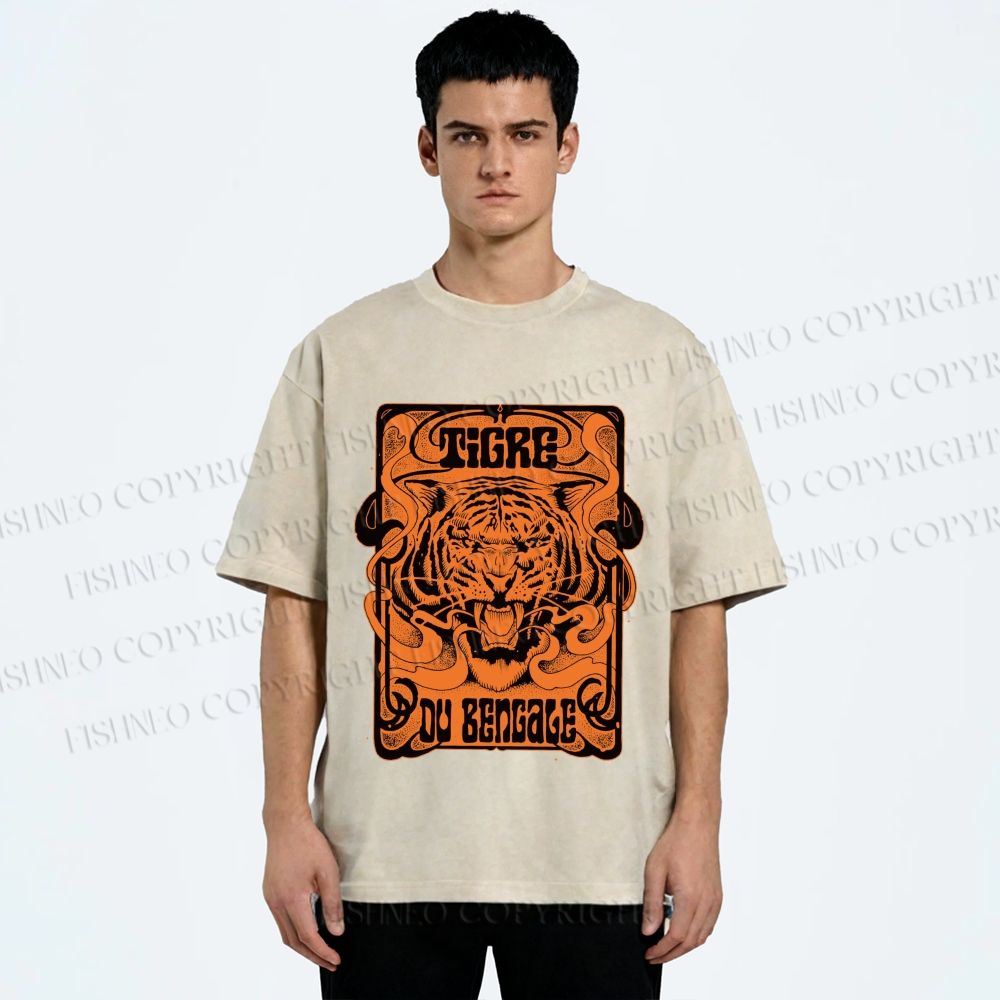 Unisex Bengal Tiger Printed Washed Tee