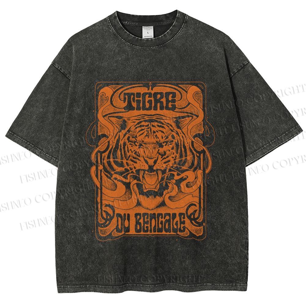 Unisex Bengal Tiger Printed Washed Tee