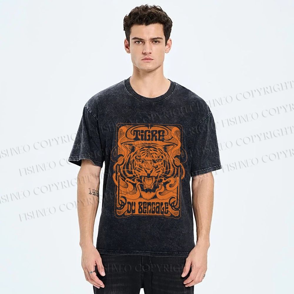 Unisex Bengal Tiger Printed Washed Tee