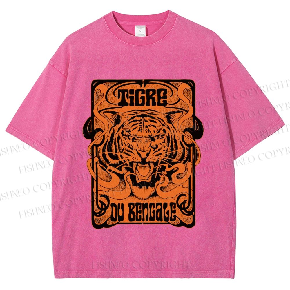 Unisex Bengal Tiger Printed Washed Tee
