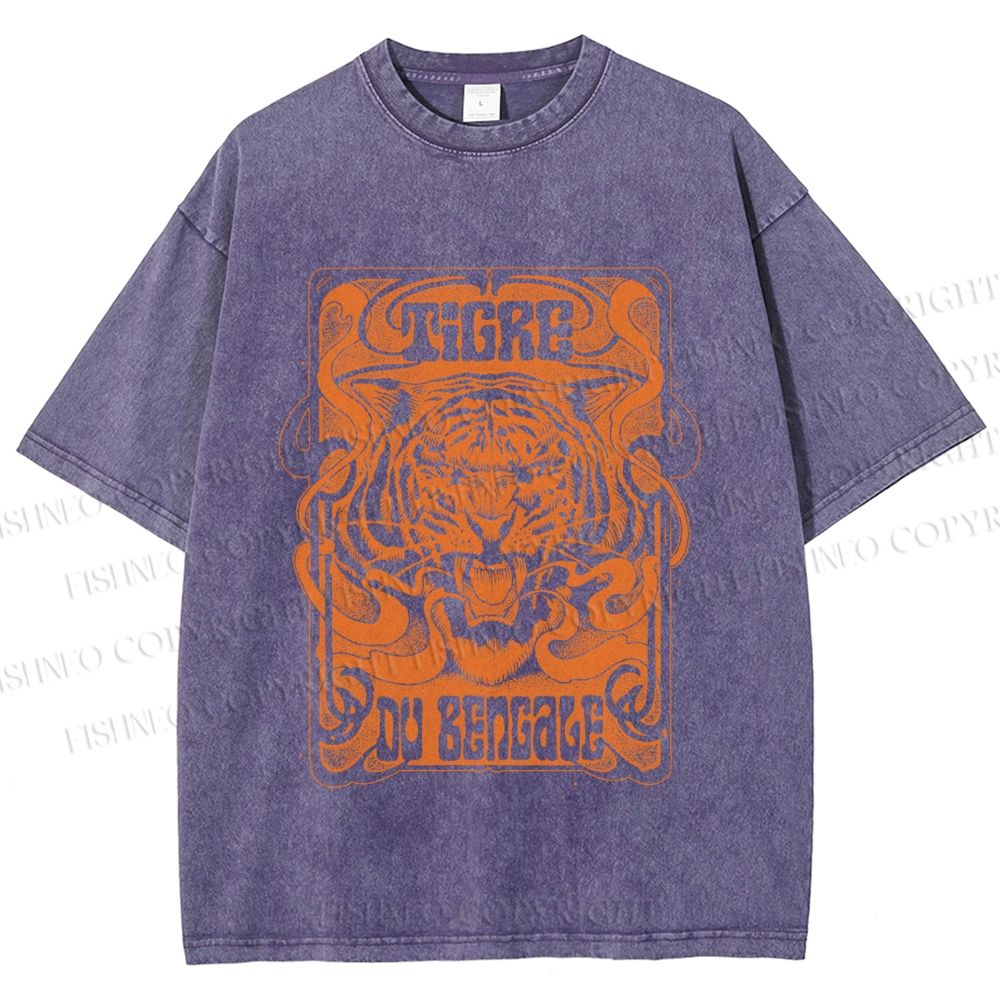 Unisex Bengal Tiger Printed Washed Tee