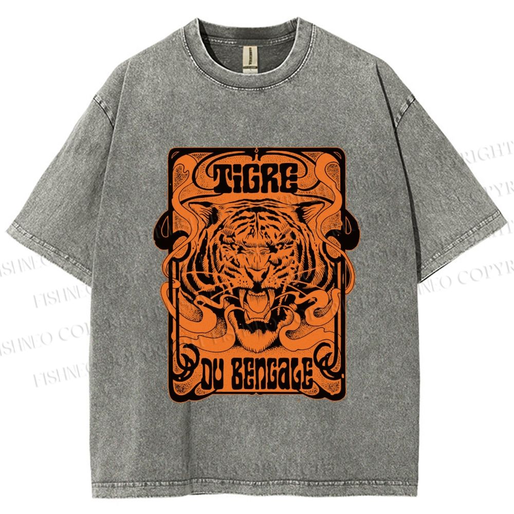 Unisex Bengal Tiger Printed Washed Tee