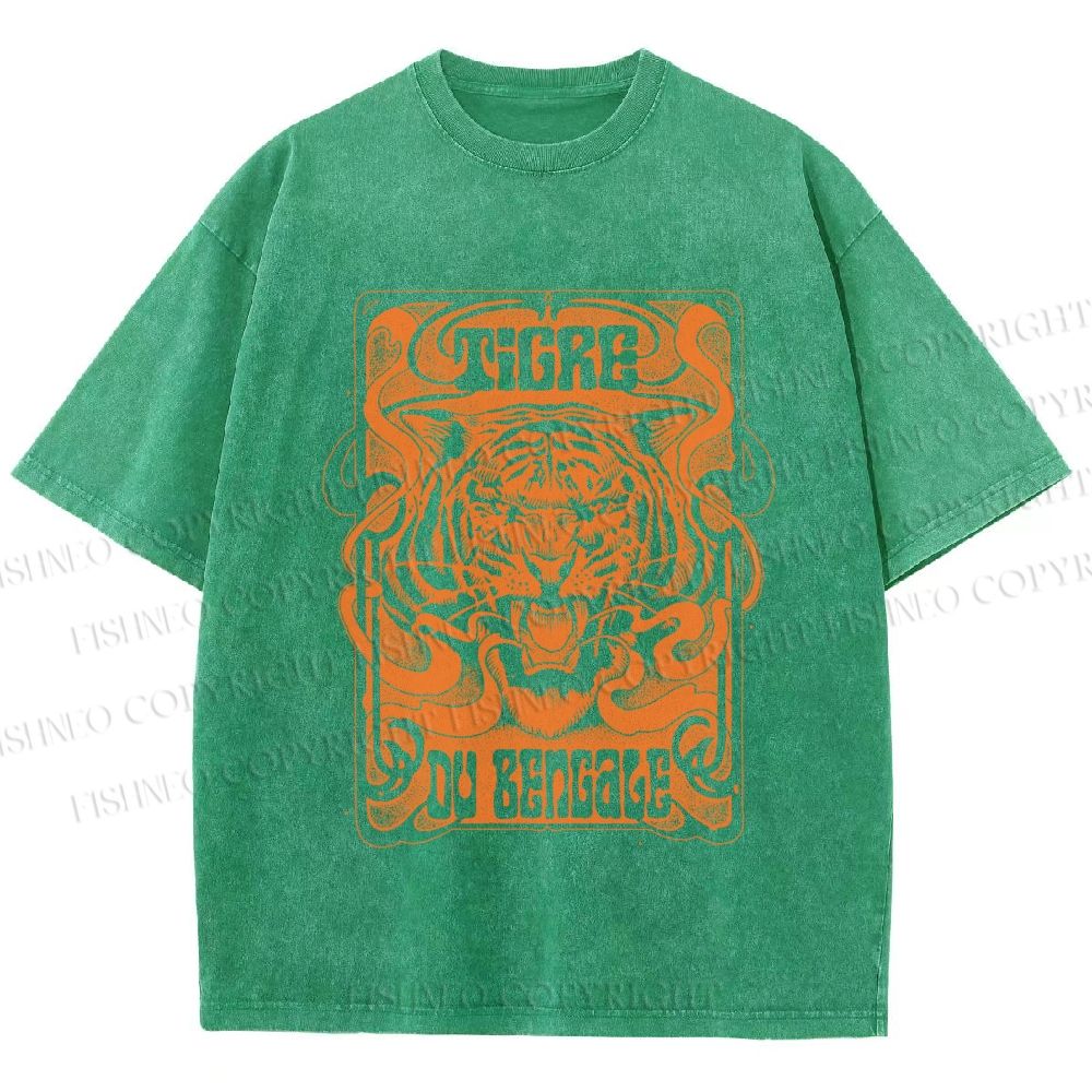 Unisex Bengal Tiger Printed Washed Tee
