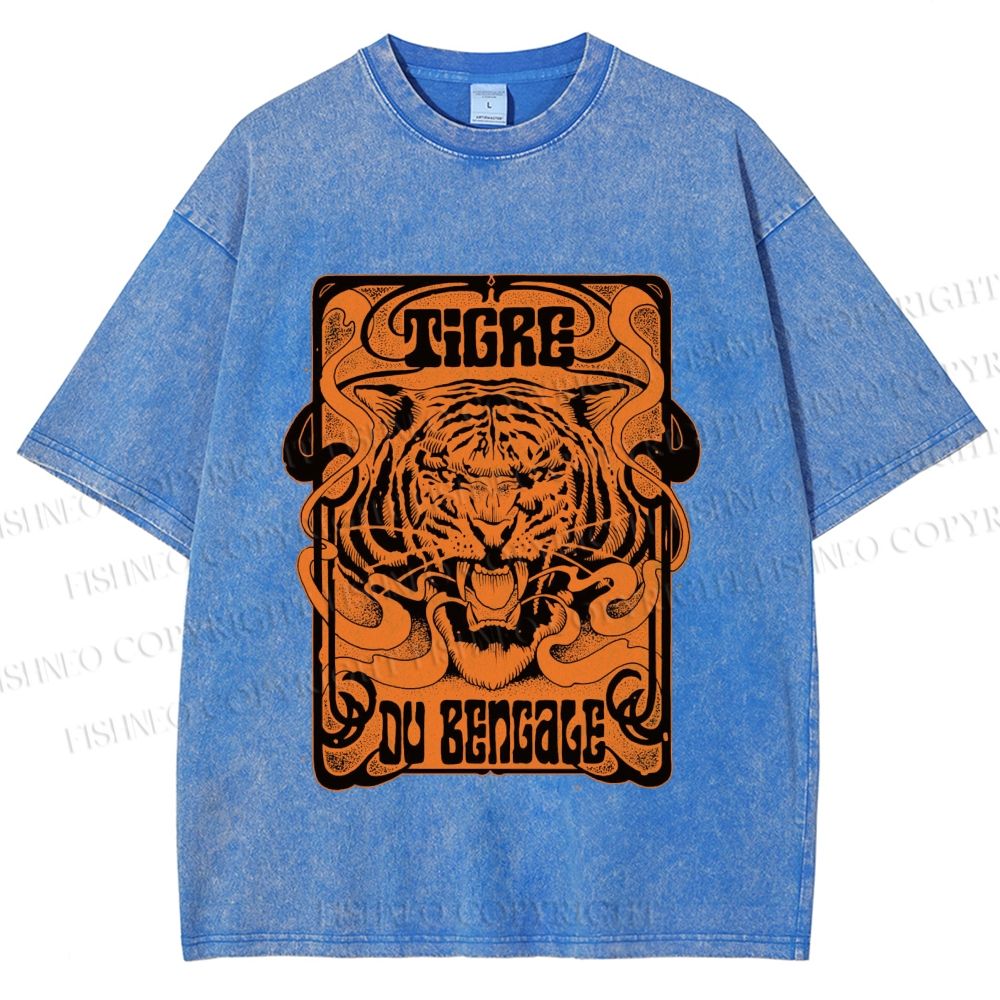 Unisex Bengal Tiger Printed Washed Tee