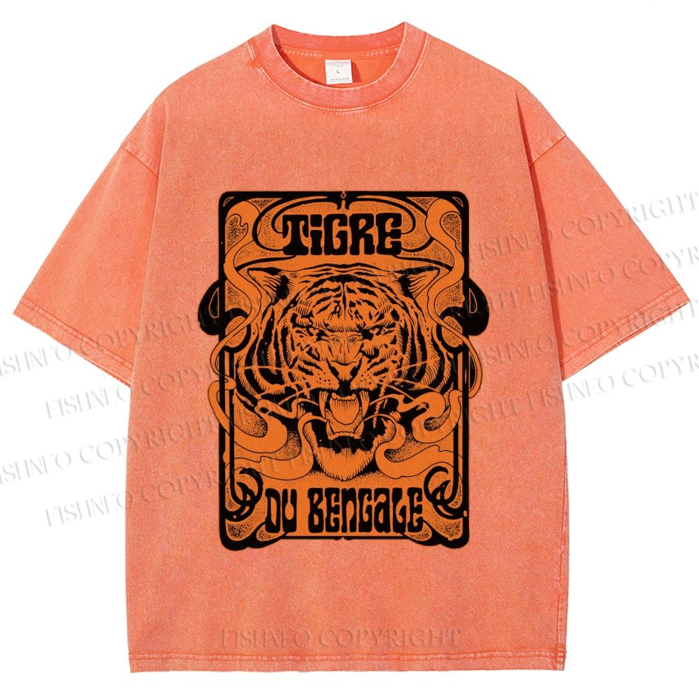 Unisex Bengal Tiger Printed Washed Tee