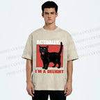 Unisex Actually, I'm a Delight Black Cat Printed Washed Tee