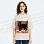 Unisex Actually, I'm a Delight Black Cat Printed Washed Tee