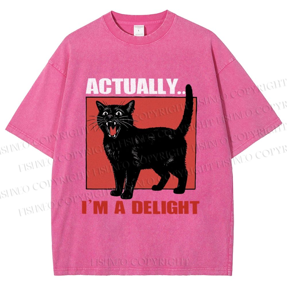 Unisex Actually, I'm a Delight Black Cat Printed Washed Tee