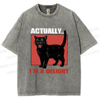 Unisex Actually, I'm a Delight Black Cat Printed Washed Tee