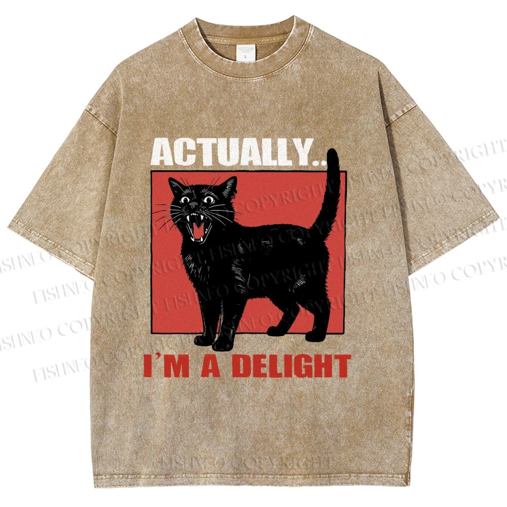 Unisex Actually, I'm a Delight Black Cat Printed Washed Tee