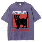 Unisex Actually, I'm a Delight Black Cat Printed Washed Tee