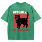 Unisex Actually, I'm a Delight Black Cat Printed Washed Tee