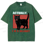 Unisex Actually, I'm a Delight Black Cat Printed Washed Tee