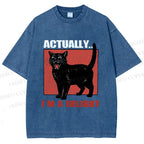 Unisex Actually, I'm a Delight Black Cat Printed Washed Tee