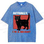Unisex Actually, I'm a Delight Black Cat Printed Washed Tee