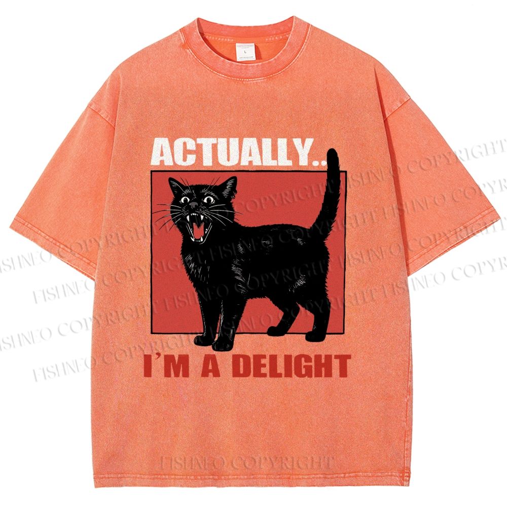 Unisex Actually, I'm a Delight Black Cat Printed Washed Tee