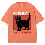 Unisex Actually, I'm a Delight Black Cat Printed Washed Tee