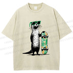 Unisex Street Style Skater Otter Printed Washed Tee